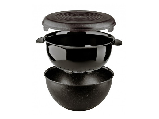 Komplet (durszlak, miska, przykrywka) czarny
