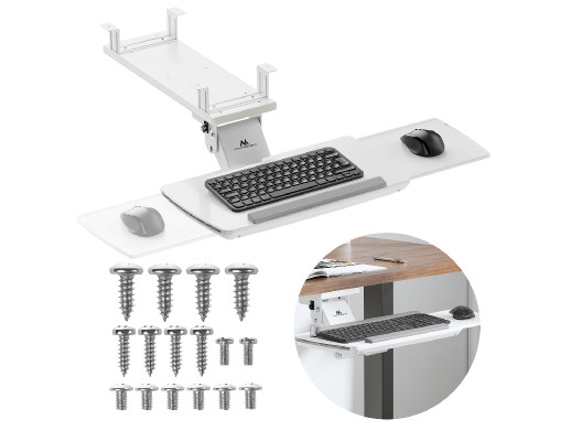 Uchwyt na klawiaturę podbiurkowy Maclean, regulowany, max. 5kg, biały,  MC-156 W