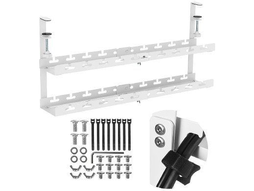 Organizer podbiurkowy na kable Maclean, max. obciążenie 5kg, max. 728mm, 2 poziomy, biały, MC-102 W
