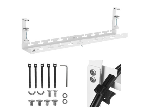 Organizer podbiurkowy na kable Maclean, max. obciążenie 5kg, max. 728mm, biały, MC-103 W