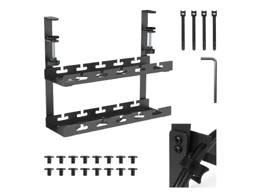 Organizer podbiurkowy na kable Maclean, max. obciążenie 5kg, 2 poziomy, czarny, MC-104 B