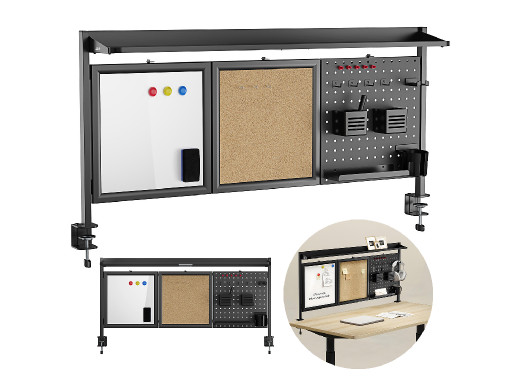 Przegroda biurkowa / organizer Ergo Office, max. obciążenie 10kg, biała i korkowa tablica, szerokość 1250mm, czarna,ER-300 B
