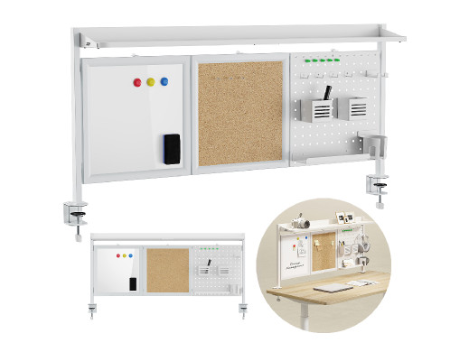 Przegroda biurkowa / organizer Ergo Office, max. obciążenie 10kg, biała i korkowa tablica, szerokość 1250mm, biała, ER-300 W