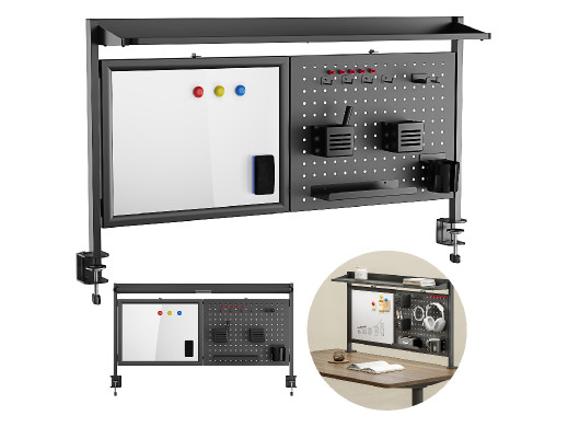 Przegroda biurkowa / organizer Ergo Office, max. obciążenie 10kg, biała tablica, szerokość 1116mm, czarna, ER-301 B
