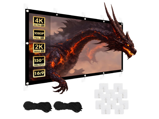 Ekran projekcyjny  Maclean, 150", 330x187cm, obramowanie 25mm 16:9, haczyki do naciągu, MC-167