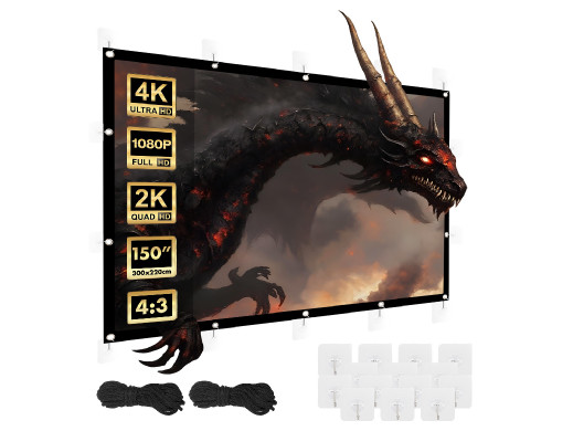 Ekran projekcyjny  Maclean, 150", 300x220cm, obramowanie 25mm 4:3, haczyki do naciągu, MC-168