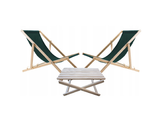 Zestaw stolik do leżaków+2 leżaki Zielone, Woodok