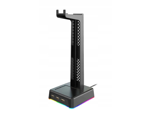 Stojak Biurkowy na słuchawki/ 3x HUB USB/ podświetlenie LED