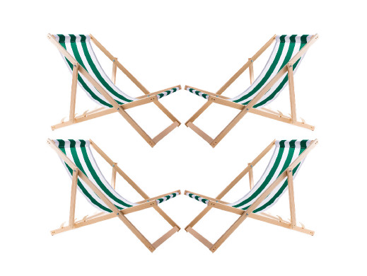 Zestaw czterech leżaków zielony pas, Woodok, zmontowany