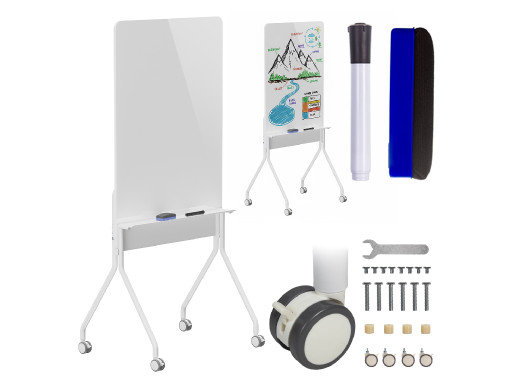 Mobilna tablica suchościeralna Ergo Office, orientacja pionowa, biała, jednostronna, z półką, wymiary tablicy 1190x790mm, ER-305