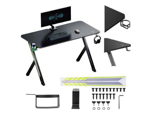 Biurko gamingowe NanoRS, czarne z uchwytem na słuchawki i kubek, max. 75kg, wymiary 1200x600x750mm, RS101