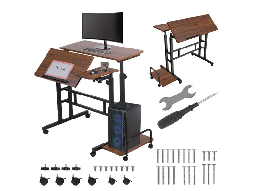 Mobilne biurko stolik na laptop Maclean, czarne, 80x60cm, 50kg max, reg. wys.67-115cm , MC-124 B