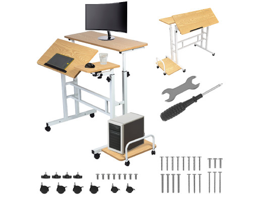 Mobilne biurko stolik na laptop Maclean, białe, 80x60cm, 50kg max, reg. wys.67-115cm , MC-124 W