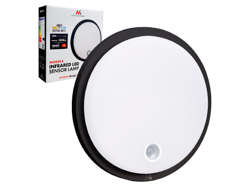 Lampa LED z czujnikiem ruchu Maclean , czujnik PIR, kolor czarny, 10W, IP65, 1000lm, barwa neutralna,  MCE525 B