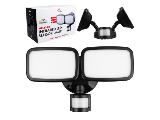 Ścienna lampa LED Maclean, z czujnikiem PIR, 20W, 1500lm, IP65, neutral white 4000K, czarna, MCE524 B