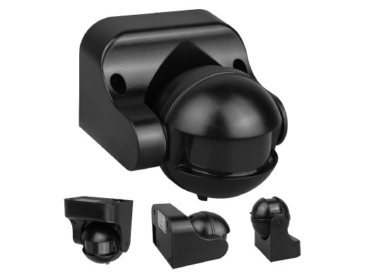 Czujnik ruchu PIR Maclean, na podczerwień, IP44, czarny z czarną przesłoną, zasięg 12m, max. obciążenie 300/1200W, MCE358 B/B