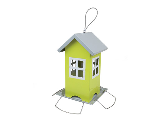 Karmnik metalowy – domek mały, wymiary: szerokość 20,5 cm, wysokość 19,5 cm 
