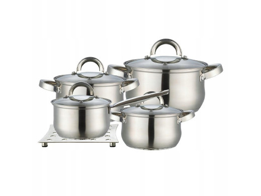 Komplet garnków Maestro 9 el. 1,5L, 2L, 3L, 5L, Stal nierdzewna, Możliwość mycia w zmywarce, Odpowiedni dla wszystkich rodzajów 