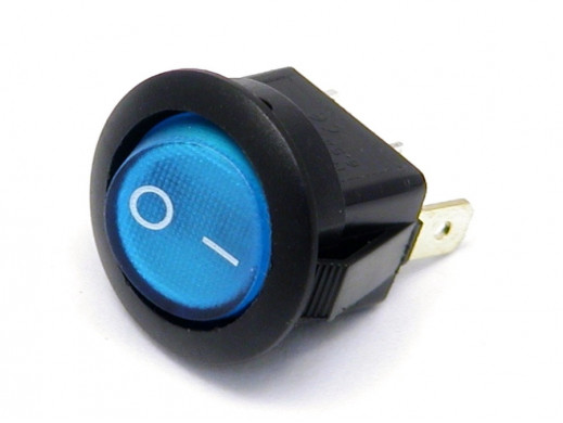 Przełącznik klawiszowy podświetlany 2 pozycje 3 pin 230V okrągły niebieski