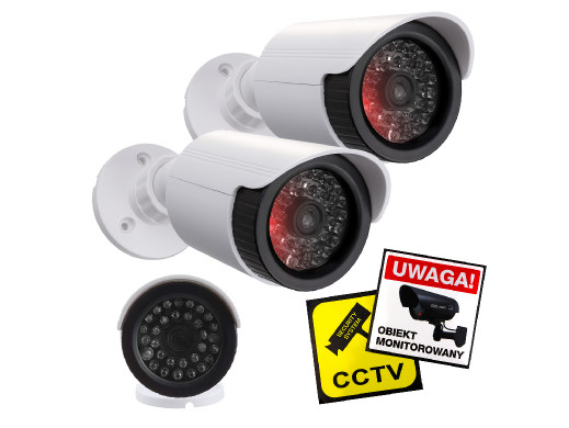 Zestaw dwóch atrap kamer tubowych, diody IR LED, biała, zasilanie 2xAA (brak w zestawie), ABS, IR1800 WT