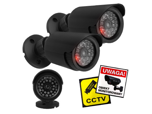 Zestaw dwóch atrap kamer tubowych, diody IR LED, czarna, zasilanie 2xAA (brak w zestawie), ABS, IR1800 BT