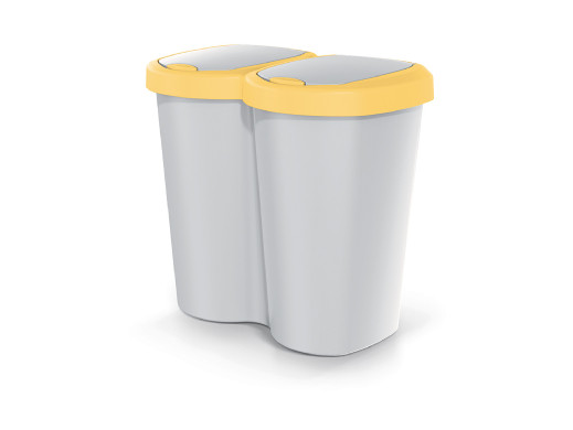 Kosz na śmieci Compacta B Duo, Żółty/popielaty, pojemność 40L, Jedna komora, Dwie pokrywki, Wersja przyścienna, NDBS40-1215C_427