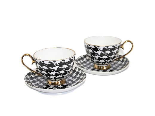Filiżanki Espresso 2+2 Pepitka Złote Akcenty Porcelana, Queen Isabel

