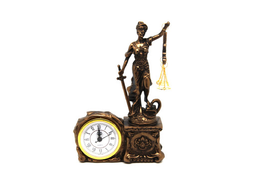 Figurka Temida z Zegarem Waga Miecz Brązowa Ozdoba Prawna, Queen Isabel

