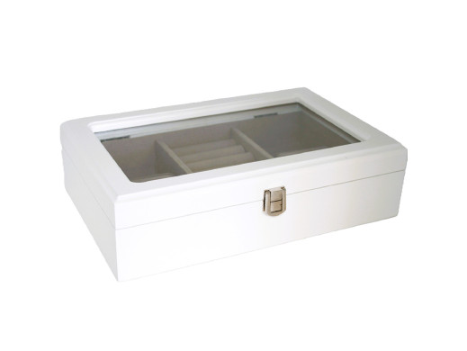 Szkatułka Biżuteria Biała Szklane Wieko Organizer Elegancka, Queen Isabel

