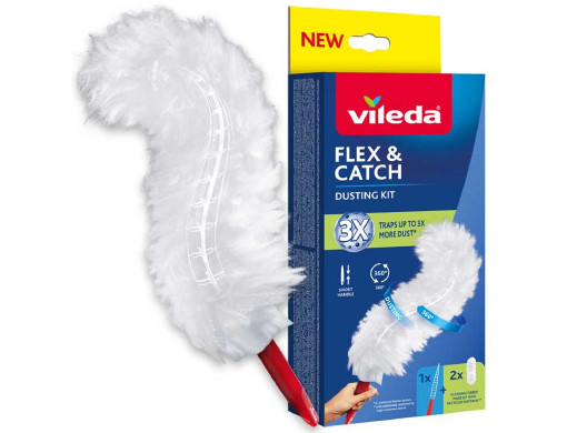 Miotełka do kurzu Vileda Flex&Catch, Z krótką rączką, 2 wkłady w zestawie, Zabezpieczenie przed zsuwaniem, Elastyczna główka, 17