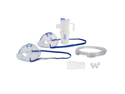 Zestaw akcesoriów do inhalacji/nebulizacji Omnibus, Duży nebulizator 12ml, Kolor niebieski, 5 zapasowych filtrów, Regulacja pręd