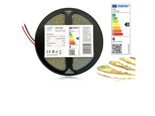 Taśma LED 8mm COB ciepły biały odcinek 2,5cm 12V 30W 3000K 6W/m 