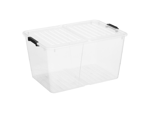 Pojemnik z podwójną pokrywą Plast Team Home Box Flex 50L, Składana pokrywa, Klipsy zabezpieczające, Transparentny, 23030800