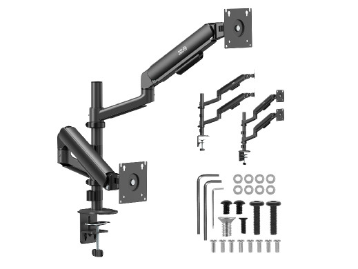 Uchwyt / wieszak na 2 monitory Ergo Office, sprężyna gazowa, 17"-32", 1-10kg, czarny matt, ER-692 B