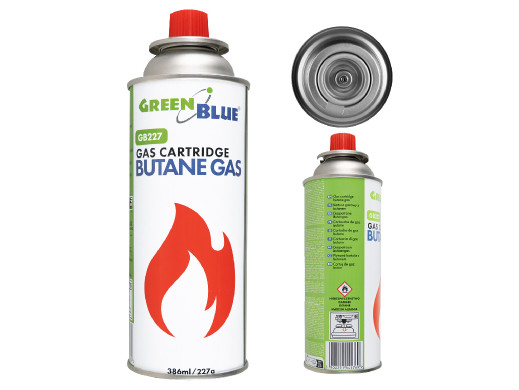Kartusz gazowy 227g GreenBlue. certyfikat: Pi 0875, zgodny z normą EN417, butan, zakres działania -10°c do+ 40°c, GB227