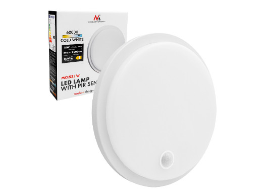 Lampa LED z czujnikiem ruchu Maclean , czujnik PIR, biała, 10W/15/18W, IP65, możliwość zmiany barwy 3000/4000/6000K,  MCE535 W