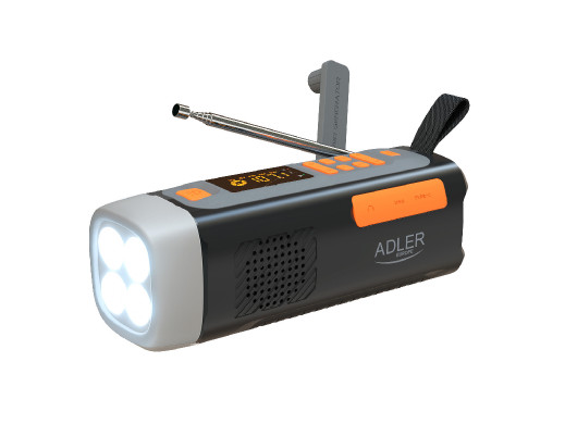 Radio Awaryjne z Panelem Słonecznym, Korbką i Powerbankiem   Bluetooth 5.0   Latarka LED 4W   4500 mAh, Adler