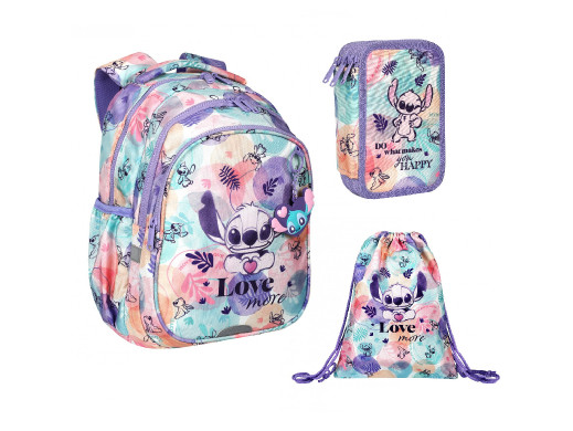 Zestaw szkolny Stitch Coolpack, Plecak 2-komorowy Jerry (15"), Piórnik Jumper 3 oraz worek sportowy na buty
