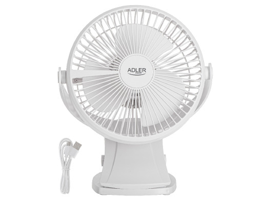 Wentylator biurkowy z klipsem, Akumulatorowy, 15,5 cm, 360° obrót, USB-C, Adler
