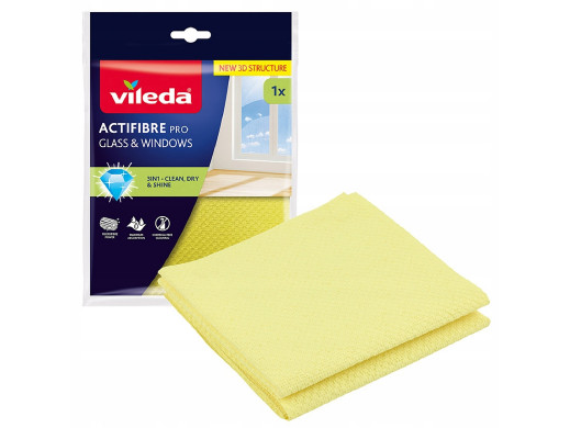 Ściereczka Vileda Actifibre Pro do szkła i okien, 1 szt., Możliwość prania w pralce, Powłoka PVA, Bez smug i zacieków, Czyści sa