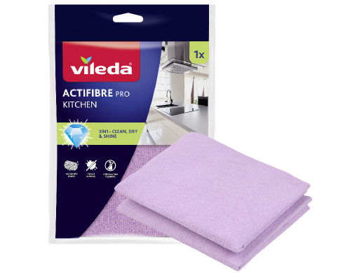 Ściereczka Vileda Actifibre Pro, Kuchenna, 1 szt., Z mikrofibry, Powłoka PVA, Możliwość prania do 60°C, 183303





