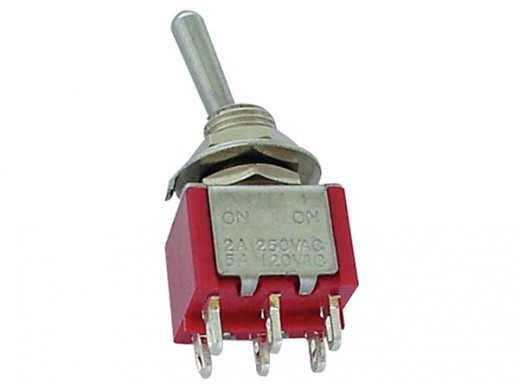 VERTICAL TOGGLE SWITCH DPDT ON-OFF-(ON) - PCB TYPE