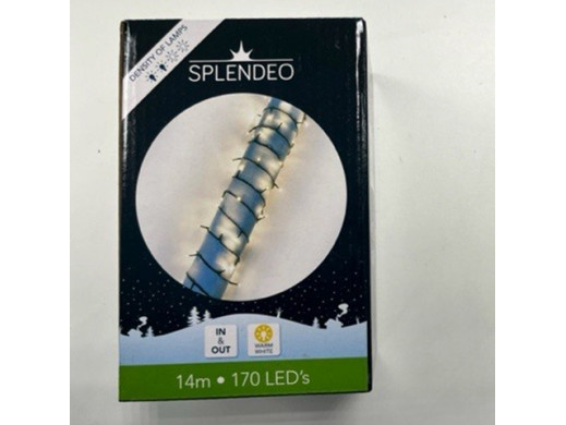 Medium density lightchain - 170 lamps - warm white LED - green wire - 14 m - 3 m leadwire - transformer