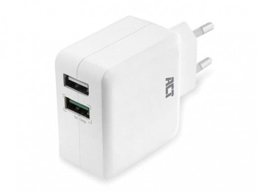 Ładowarka USB, 2 x USB-A, funkcja Quick Charge 3.0, 30 W, 4 A, biała