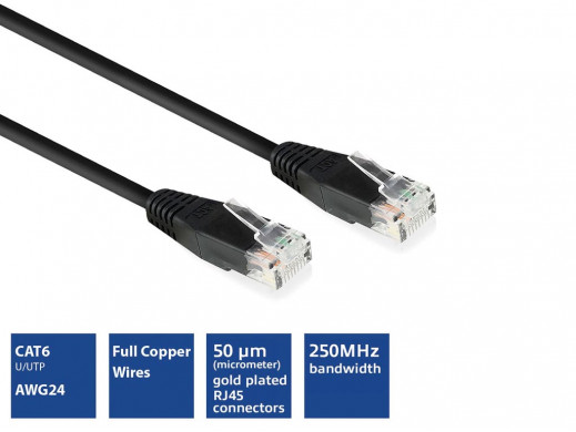 Kabel sieciowy CAT6 U/UTP, CCA, 1 m, czarny